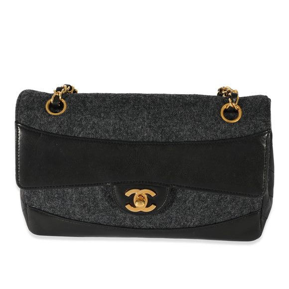 Chanel Vintage Black Lambskin & Grey Felt Classic Flap Bag - Picture 1 of 8